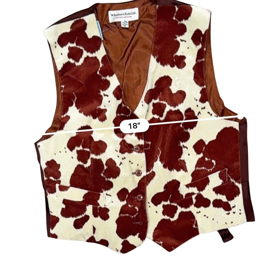 Wheaton Katz Faux Fur Cow Print Vest Vintage USA Western Boho Women M Festival